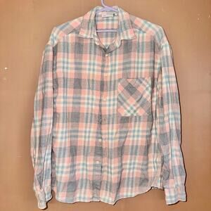ASOS Women's Pink Blue Plaid Long Sleeve Button Down Flannel - Size Small
